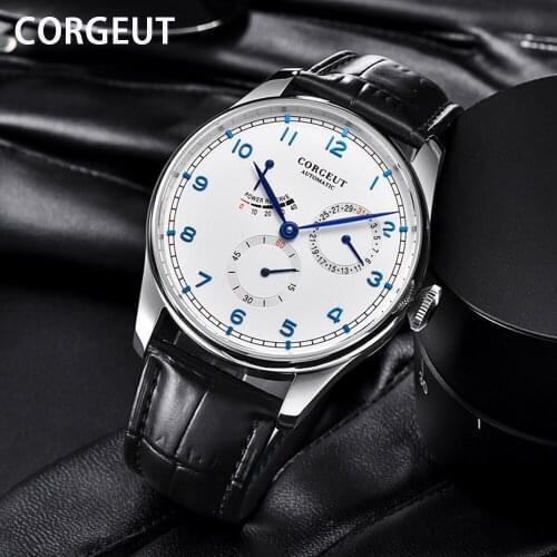 CORGEUT 42mm Watch Men Seagull Movement Automatic Mechanical Wristwatches Date Waterproof 316L Stainless Steel часы мужские