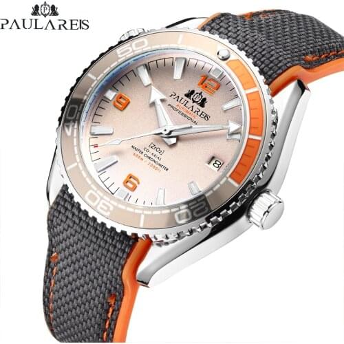 Automatic mechanical luminous canvas rubber strap waterproof mens watch