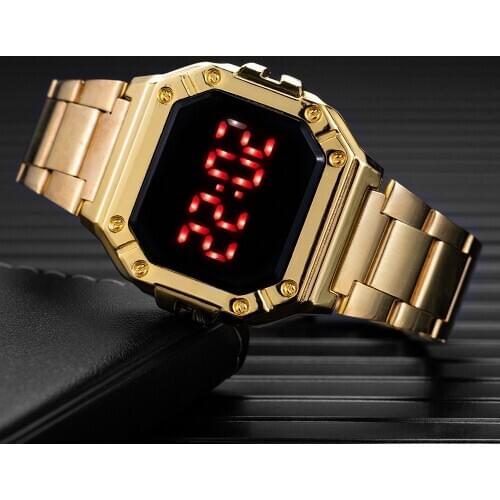 Gold Watch Men Luxury Digital Electronice LED Wristwatch Stainless Steel Watchband Sport Clock for Women Men reloj hombre