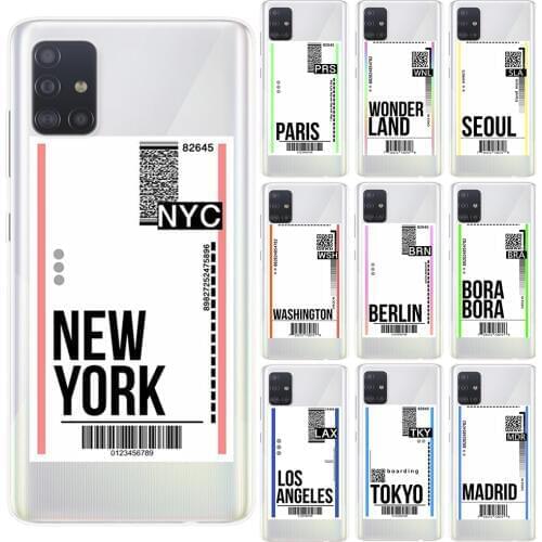 New York Fly Ticket Template Soft Silicone Case Cover For Samsung A10 A20 A30 A40 A50 A60 A70 A01 A51 A71 A6 A8 Plus A7 2018