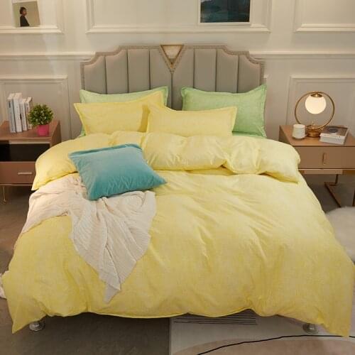 Lemon Yellow Apple Green Double Color Bedding Set Duvet Cover Bed Sheet Pillowcases Printed Bed Cover Set Twin Full Queen Size