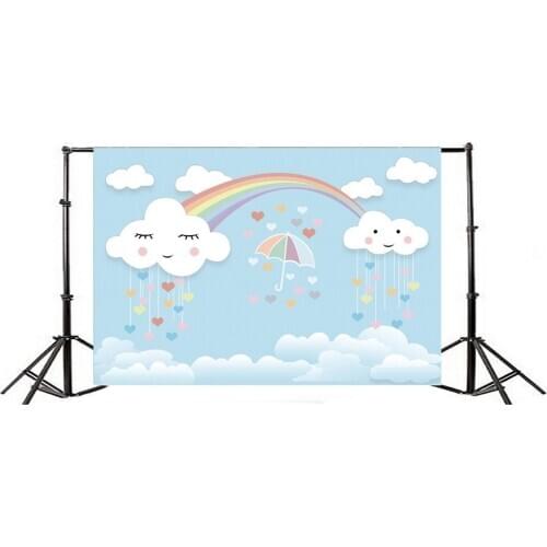 Photography Backdrop Kawaii Cloud and Rainbow Blue Sky
