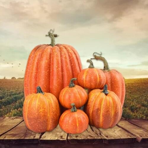 7pcs Artificial Pumpkins Assorted Fake Simulation Pumpkin for Halloween Thanksgiving Party Home Decoration Dropshipping