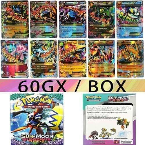 60PCS Pokemon Cards GX Booster Box No Repeat English Game Trading Battle Shining Card original holder Collection Kids Toys Gift