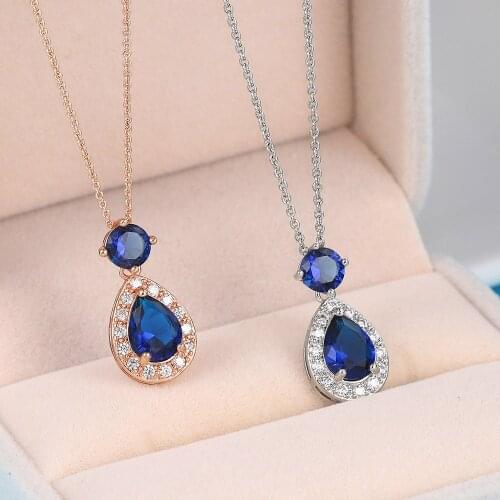 Classic Party Pendant Necklaces For Women Blue Zircon Rose Gold Color Luxury Choker Fashion Jewelry DZN005