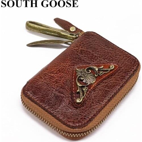Genuine Leather Key Wallet Unisex Retro Keys Organizer Men Car Key Holder Multifunction Purse Women Cowhide Housekeeper Key Case