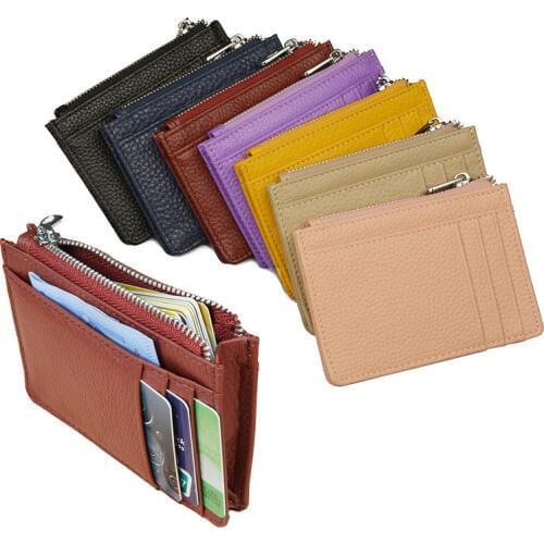 Large Wide Genuine Leather ID Card Holder Fashion Candy Color Thick Zipper Card Wallet Business Bank Credit Card bag