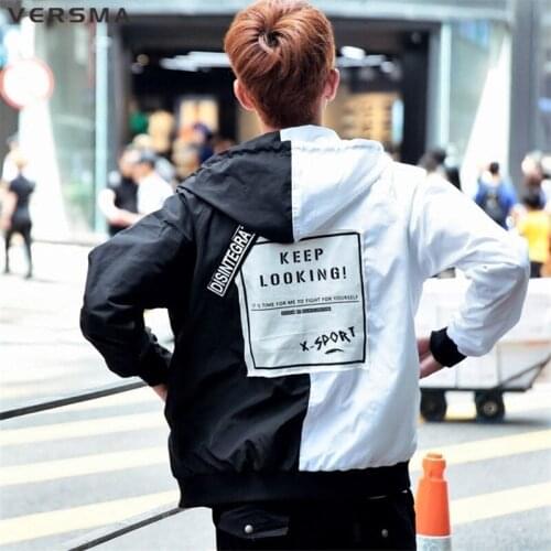 VERSMA Korean Harajuku Ribbon Patchwork Jacket Coat Men Women Spring Hip Hop Streetwear Oversize Mens Jackets Coats Dropshipping