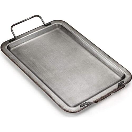 European Retro Square Iron Plate With Handles Metal Vintage Bread Tray Home Decoration Garden Restaurant Table Photographing