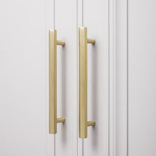 Nordic brass double hole hexagonal long handle drawer wardrobe shoe cabinet door simple solid hexagonal gold small handle