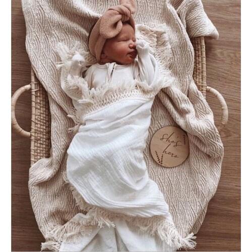 Muslin Cotton Baby Blanket Fringe 2 Layer Newborn Tassel Blankets Swaddle Warp Bed Baby Photography Props Newborn Bath Towel