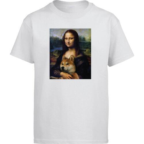 Mona Lisa And Shiba Inu T Shirt Men Funny Tshirt 2019 Summer Cotton Black Gray Print Loose Short Sleeve T-shirt Workout Top Tees
