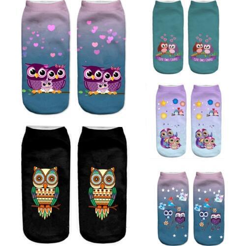 SLMVIAN Wholesale High quality 3D Animal Owl Printed Socks Women Cute Unisex Ankle Socks Women Socks Happy Casual Socks-002-003