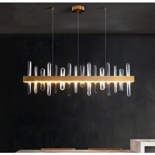 New Stainless steel crystal chandelier LED luxury long restaurant decoration lights island simple lighting