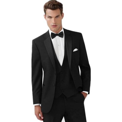 New Tailored Smoking Black Suit Men Slim Fit 3 Piece Groom Wedding Suits Custom Blazer Prom Tuxedo Ternos Jacket+Pant +Vest