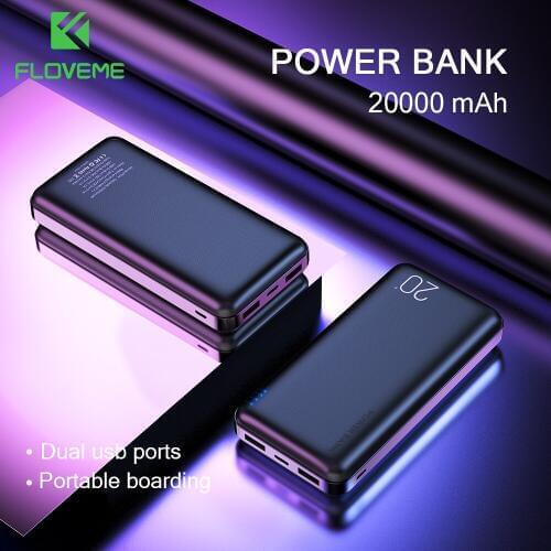 FLOVEME Power Bank 20000mAh Portable Charging Poverbank Mobile Phone External Battery Charger Powerbank for Xiaomi Mi iPhone