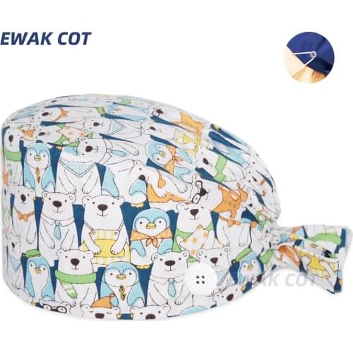 Cartoon print scrubs caps gorros quirofano mujer womens pet grooming nursing work hats Workplace Safety Supplies Accessories