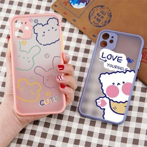 Funny Cute Cartoon Bear Clear Phone Case for IPhone 12 Pro Max Mini 11 X XS XR 7 8 Plus Animal Matte Transparent Soft TPU Cover