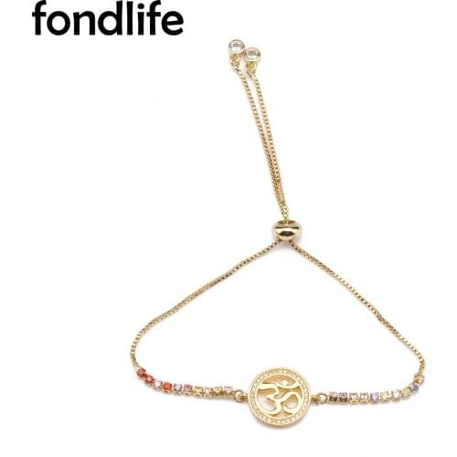 AAA Cubic Zirconia Crystal Lovely YOGA OM Charm Slide Chain Adjustable Bracelet Women Men 2021 New Fashion Copper Jewelry Gift