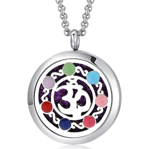 Seven Colorful Aroma Diffuser Necklace 3D Designs Stainless Steel Pendant Perfume Lockets Essential Oil Aromatherapy Necklace