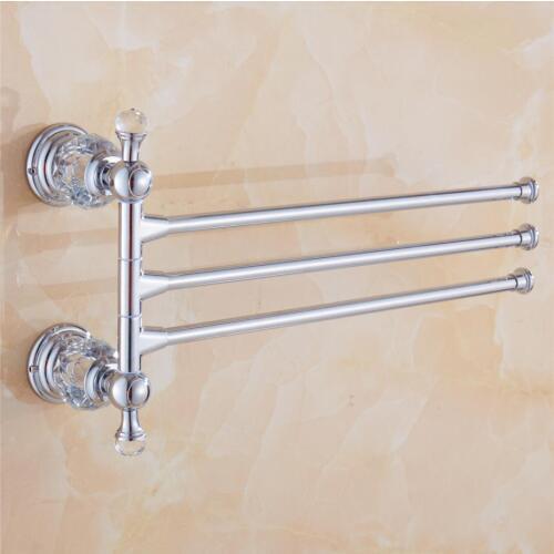 Silver 3 Arms 30cm Length Wall Mounted Brass Chrome Polished Towel Racks Luxury Crystal Bathroom Accessories Set Victor A