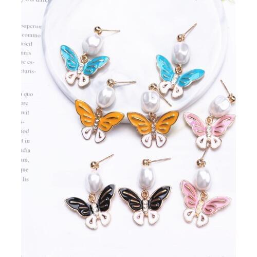 New Fashion Butterfly Drop Earrings For Women Drip Oil Brincos Pearl Earring Elegant DIY Wedding Jewelry Accessories