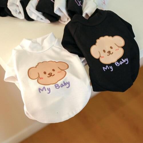 Dog White Costume Cartoon Printing Adorable Polyester Fluorescent Letter Puppy Pullover Blouse For Summer Teddy All-match Coat