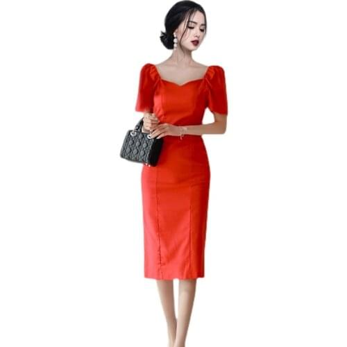 Sexy Red tight office Dress one piece kroean ladies Summer cabaret party formal bodycon dresses for women