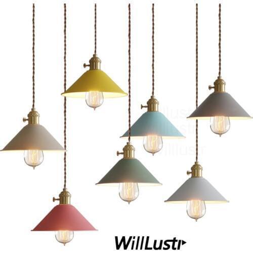 Willlustr Modern metal hanging lighting macarons color umbrella iron pendant lamp Vintage bulb Dining Room Bar suspension Light