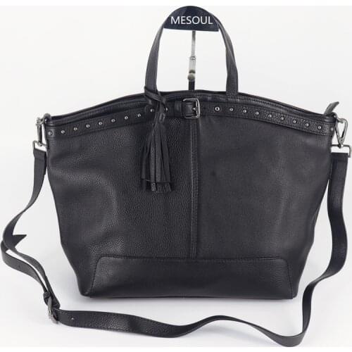 Brand Designer Handbags Women Bags Genuine Leather Large Tote Tassel Rivet Design Shoulder Crossbody Bag Female Top-handle Bags