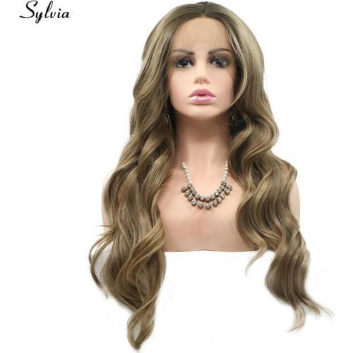 Sylvia Drag Queen Synthetic Lace Front Wigs For Women Female Party Cosplay Holidays Nature Long Body Wave Hair Brown Blonde Wig