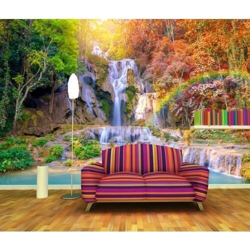 Tropics Autumn Waterfalls Trees Rainbow Nature photo wallpaper,living room tv sofa wall bedroom restaurant bar 3d wall murals