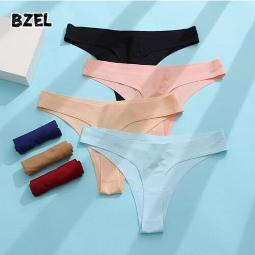BZEL Sexy Womens Ice Silk Panties Thongs Underwear Seamless Solid Color G-String Low Waist Comfortable Breathable Lady Lingerie