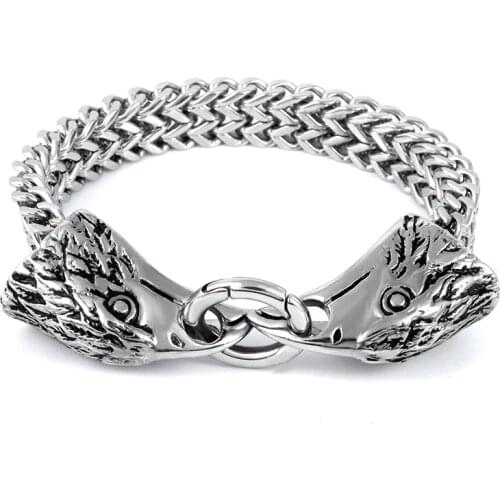 ZAER Punk Animal Wolf Eagle Lion Charm Bracelet Mens Hip Hop High Quality Stainless Steel Curb Cuban Chain Bracelet Jewelry
