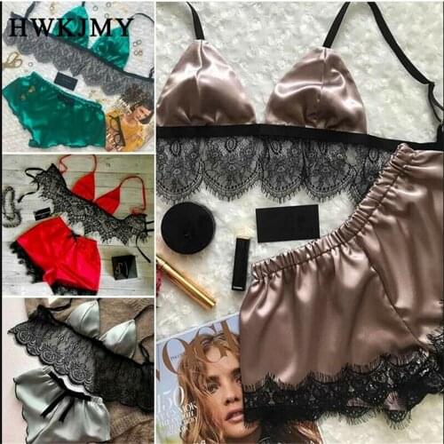 Women Sexy Pajamas Lingerie Sleepwear Strap Sleeveless Bra Shorts Sets Nightwear Pajama Set Exotic Apparel Nightwear Sleepwear
