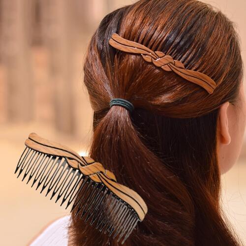 Women headwear wooden texture plastic bow bangs hair clip for girls vintage hair combs cute hair accessories for women