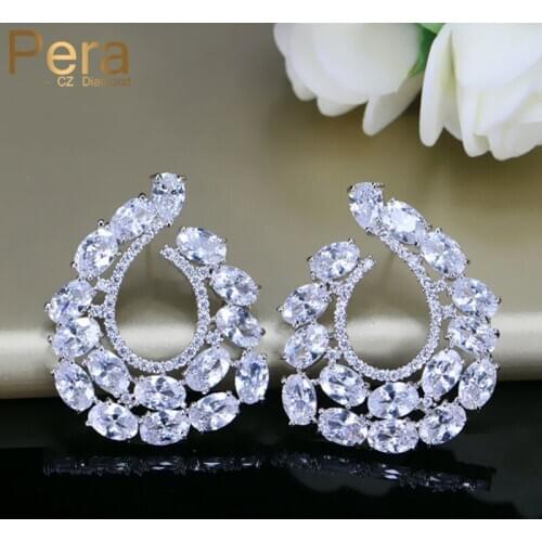 Pera CZ 925 Sterling Silver Pin Jewelry Trendy Right and Left Symmetrical Design Big Cuibc Zirconia Stud Earrings for Women E287