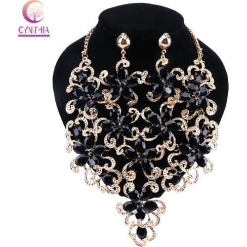 CYNTHIA New Fashion Flowers Jewelry Sets Dubai Gold Color Chain Pendant Necklace Earrings sets Womens Party Costume Jewellery