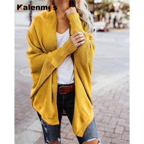 Sweater Women Spring Fall Winter Long Sleeve Knit Batwing Sleeve Cardigan Ladies V Neck Solid Casual Long Coat Femme Streetwear