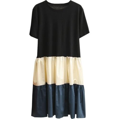 Summer Dress Women Clothes Plus Size 2021 Casual Short Sleeve Contrast Color Splice Vintage Vetement Femme XL/4XL