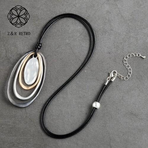 Women Jewelry Pendant&Necklaces Vintage Long Necklace Choker Geometric Collier Sweater Rope Chain Fashion Decoration Big Pendant