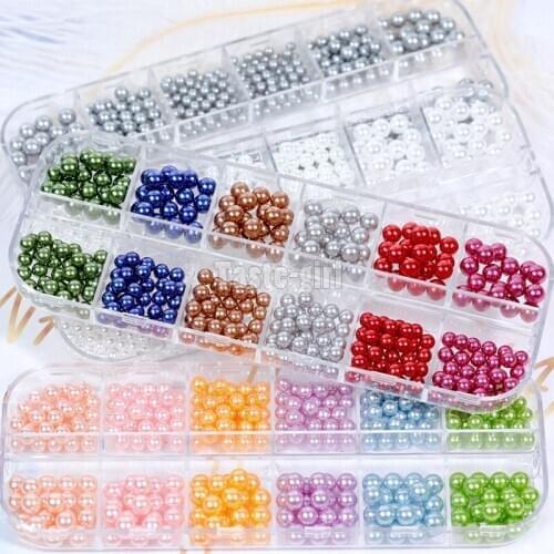 12 Grids/Box 3D Pearls Mix Sizes Mult-Colors White Gray Silver Round ABS Nail Art Rhinestone Decorations Manicure DIY Tips ST
