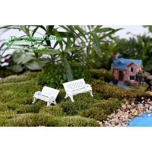 2 Pcs White Park Bench Seat Micro Landscape Chair Decor Crafts Home Decor DIY Miniature Garden Fairy Garden For Home Decoration