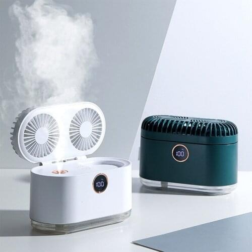 2 in1 Chargeable Wireless Air Humidifier with Conditioning Fan LED Light Ultrasonic Cool Mist Maker Fogger USB Aroma Diffuser