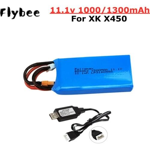3s 11.1v 1000mAh 1300mAh Lipo Battery for XK X450 FPV RC Drone Spare Parts 11.1v Rechargeable Battery XT30 plug