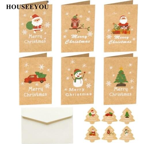 6 Sets/Pack Christmas Invitations Cards Vintage Kraft Letter Envelope Message Paper Pad Wedding Birthday Party Supplier