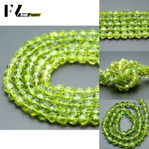 Wholesale 6 8 10mm Natural Stone Faceted Peridot Spacer Round Beads For Jewelry Making DIY Bracelets Necklace Needlework 15"