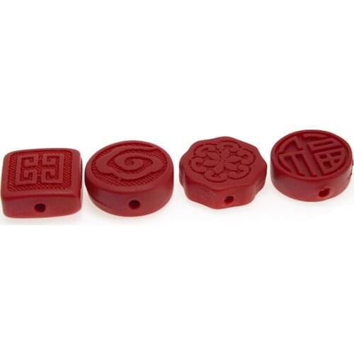 10pcs/lot Charm Bracelet Spacer Beads Carved Cinnabar Red Beads Round Loose Beads for DIY Jewelry Making Supplies Accessories