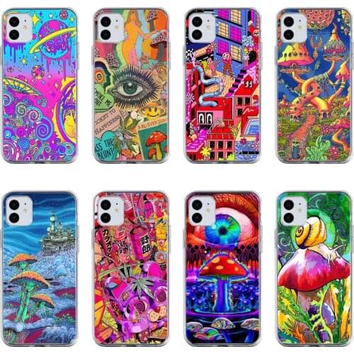 Psychedelic Trippy Phone Case New Fashion Cover Transparent for Iphone 12 Mini 11pro Max Se2020 6 6s 7 8plus 5s 5 X XS XR Xsmax