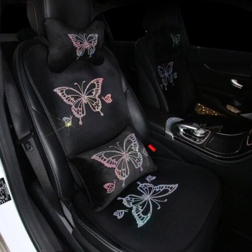 Car Seat Cover Protector Rhinestone Butterfly Universal Front Rear Seat Back Cushion Pad Mat Backrest for Auto Interior